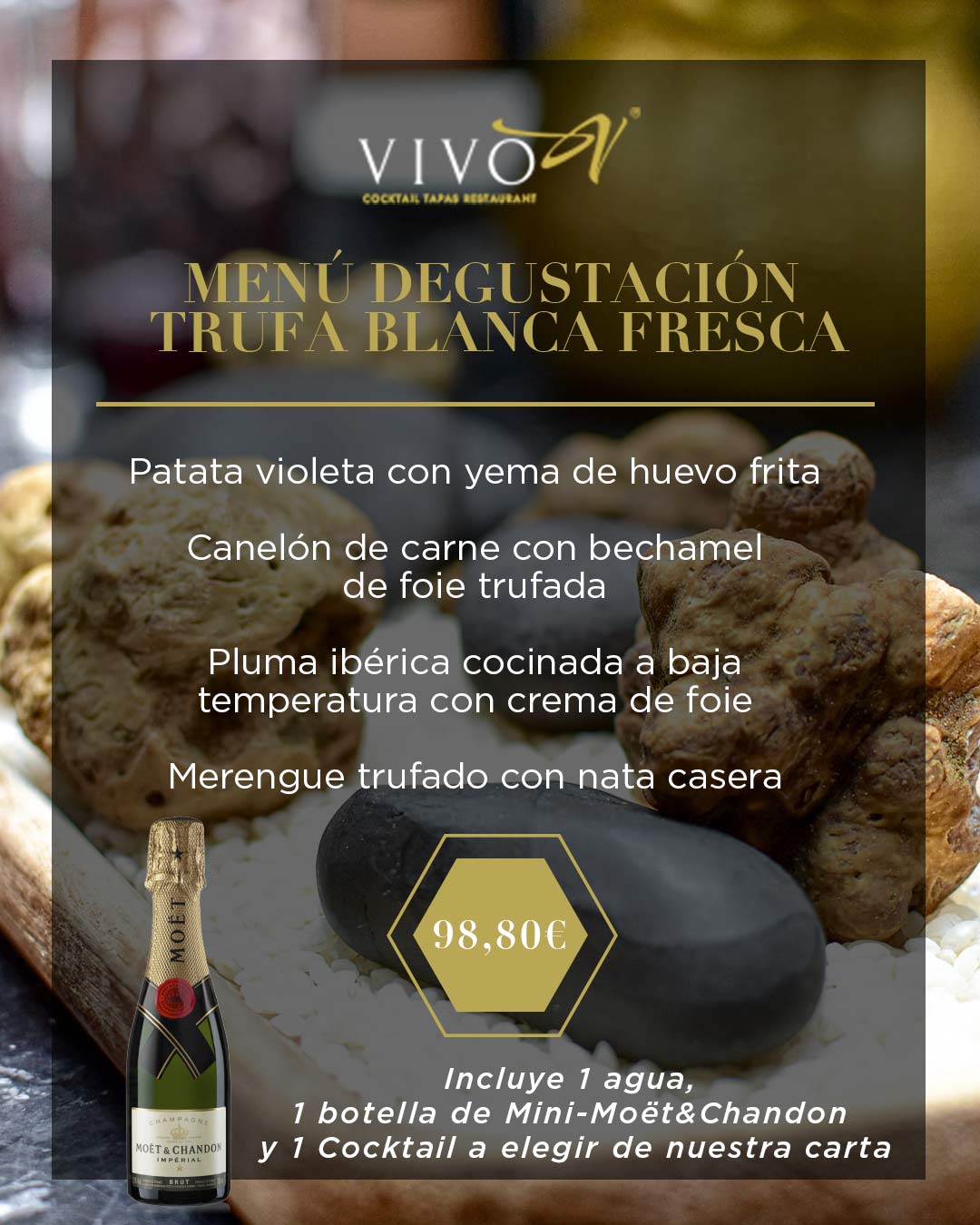 Menú degustación de trufa blanca - Vivo Cocktail Tapas Barcelona